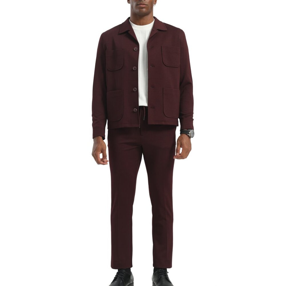 Burgundy 2 Piece Men's Casual Slim Fit Suit